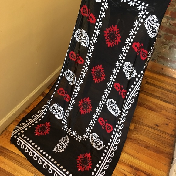 Accessories - Black Oblong Colorful floral scarf